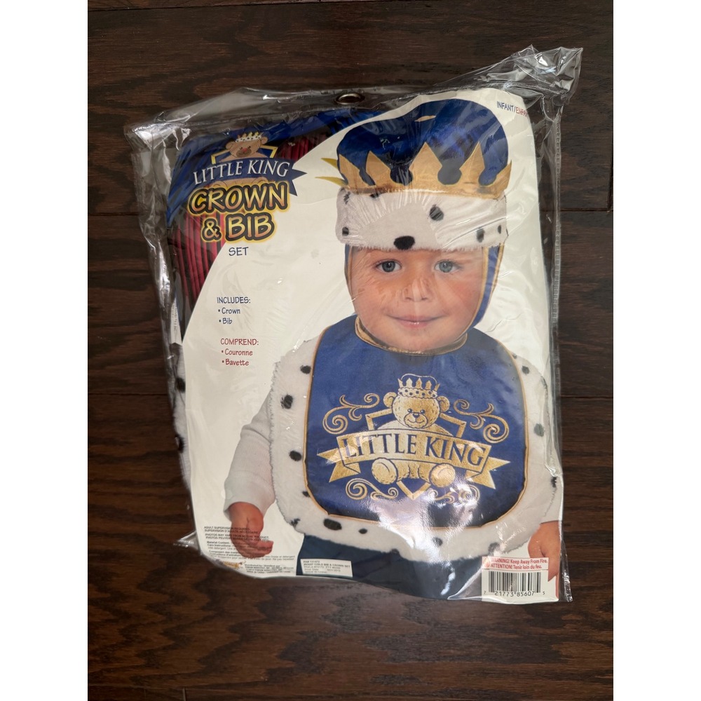 Little King Infant Crown and Bib Set Blue Gold Royal Costume Accessories New